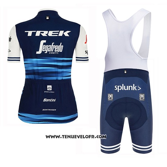 2019 Maillot Ciclismo Femme Trek Segafredo Bleu Manches Courtes et Cuissard
